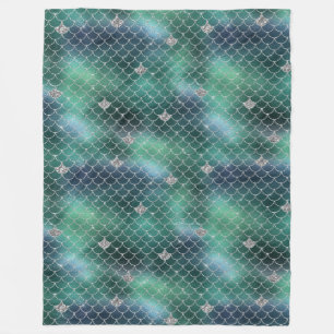 Mermaid Silver Teal Ocean Glitz Fleece Blanket