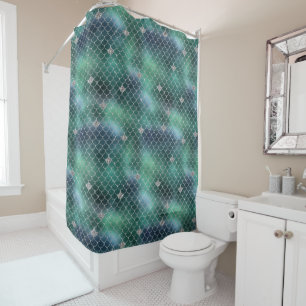 Mermaid Silver Teal Ocean Glitz Shower Curtain