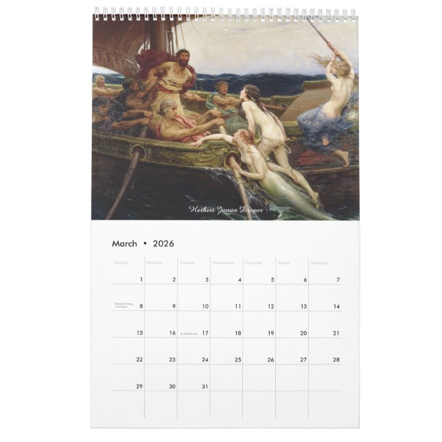 Mermaid Siren Classic Paintings Calendar (Mar 2026)