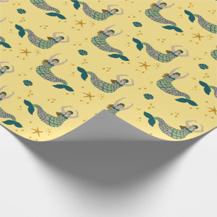 Mermaid Siren Theme Illustration Print Yellow Wrapping Paper