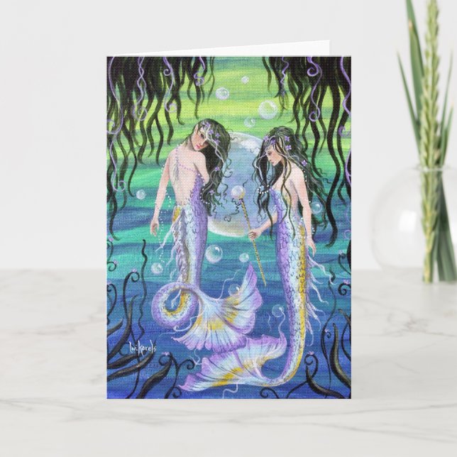 Mermaid Sisters Sea Kelp artist print note card (Front)