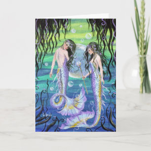 Mermaid Sisters Sea Kelp artist print note card