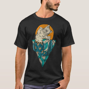 Mermaid Sitting Cat Kitten Cat Colourful Art T-Shirt