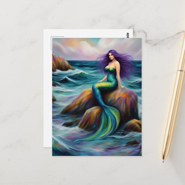 Mermaid Sitting on a Rock Postcard (Front/Back In Situ)