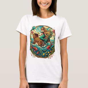 Mermaid sitting on a rock with a open treasured T-Shirt