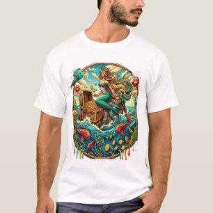 Mermaid sitting on a rock with a open treasured T-Shirt