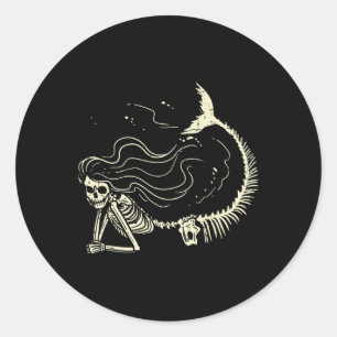 Mermaid Skeleton Halloween Costume Women Girls Classic Round Sticker