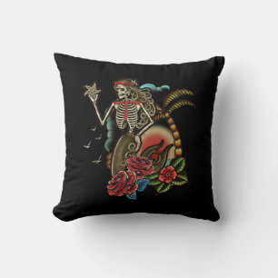 Mermaid Skeleton Traditional Tattoo Old School Hal Cushion