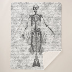 Mermaid Skeleton White BG Sherpa Blanket