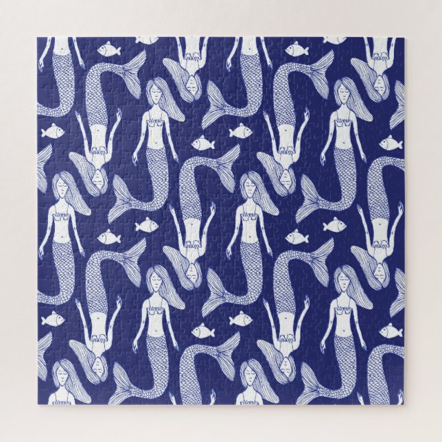 Mermaid Sketch: Vintage Fish Pattern. Jigsaw Puzzle (Vertical)