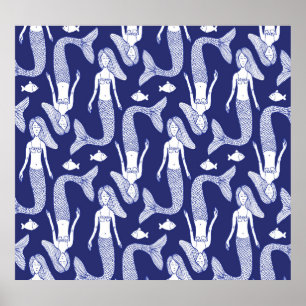 Mermaid Sketch: Vintage Fish Pattern. Poster