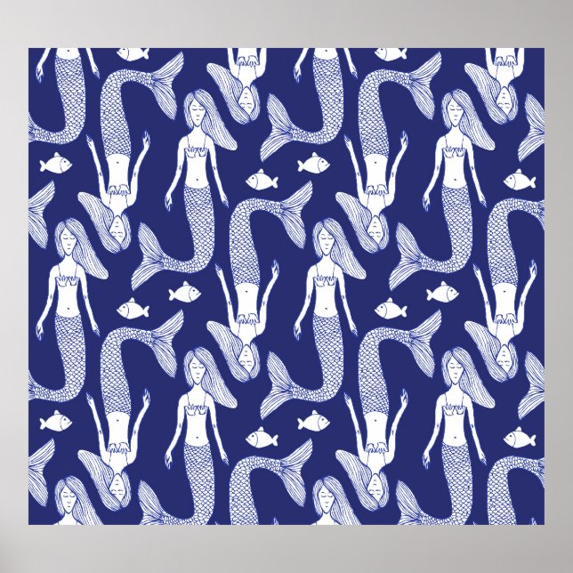 Mermaid Sketch: Vintage Fish Pattern. Poster (Front)