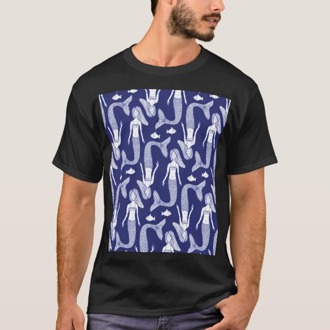 Mermaid Sketch: Vintage Fish Pattern. T-Shirt (Front)