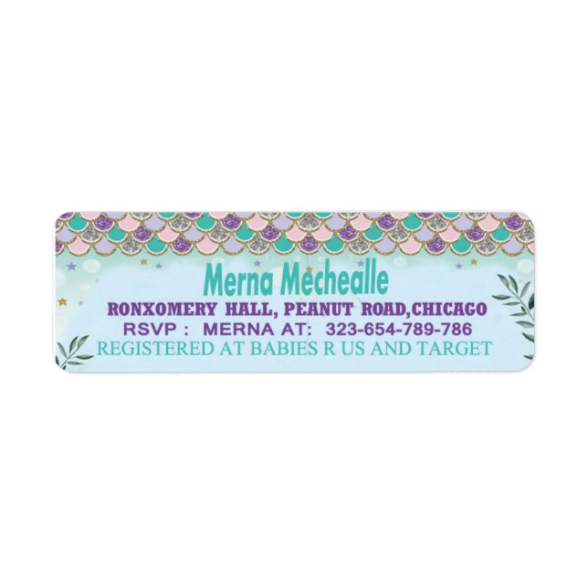 mermaid skin baby shower  return address lable label (Front)