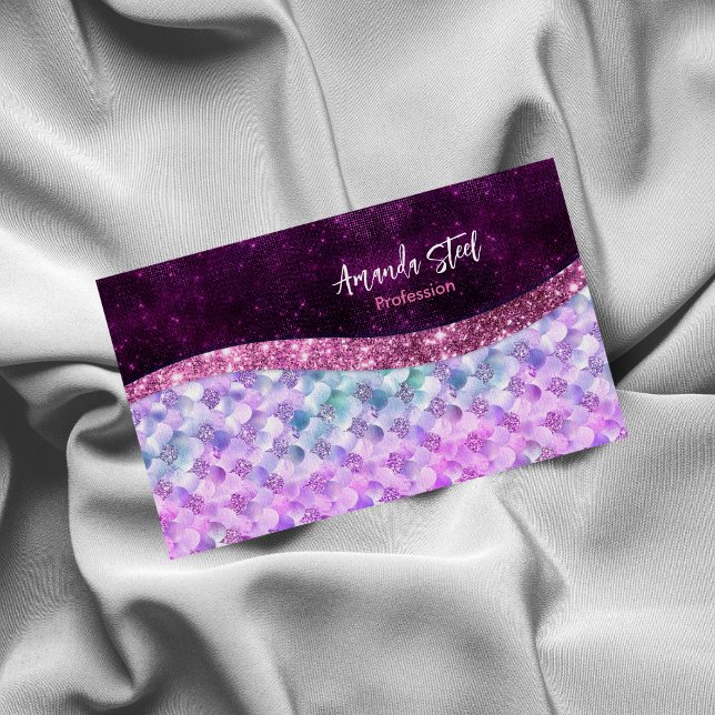Mermaid skin pink silver faux glitter monogram 	Magnetic business card (Creator Uploaded)