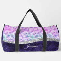 Mermaid skin purple silver faux glitter monogram 
