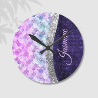 Mermaid skin purple silver faux glitter monogram