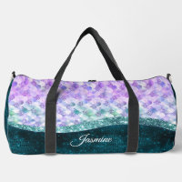 Mermaid skin teal silver faux glitter monogram