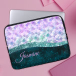 Mermaid skin teal silver faux glitter monogram laptop sleeve<br><div class="desc">Pretty chic and elegant girly mermaid skin iridescent faux glitter in teal turquoise purple silver to create a special unique stylish Laptop laptop sleeve. Add some style to your office, desk, or personal space with a Chic and stylish custom name and monogram Laptop laptop sleeve.. personalise it with a script...</div>