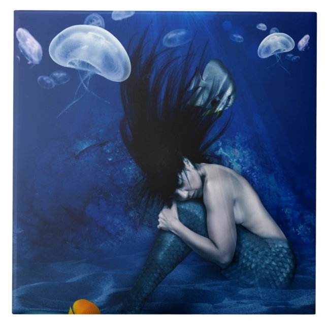 Mermaid Sleeping at the Bottom of the Ocean Ceramic Tile (Front)