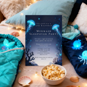 Mermaid Sleepover Birthday Slumber Pajama Party Invitation
