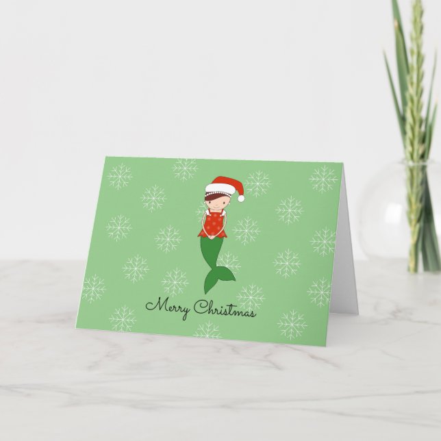 Mermaid Snowflakes Christmas Holiday Card (Front)