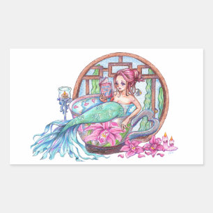 Mermaid Spa Time Rectangular Sticker