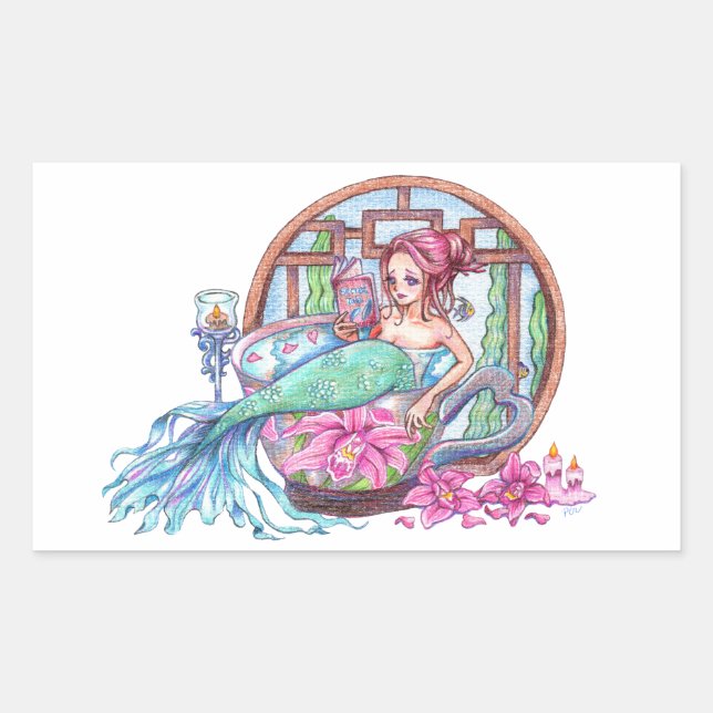 Mermaid Spa Time Rectangular Sticker (Front)