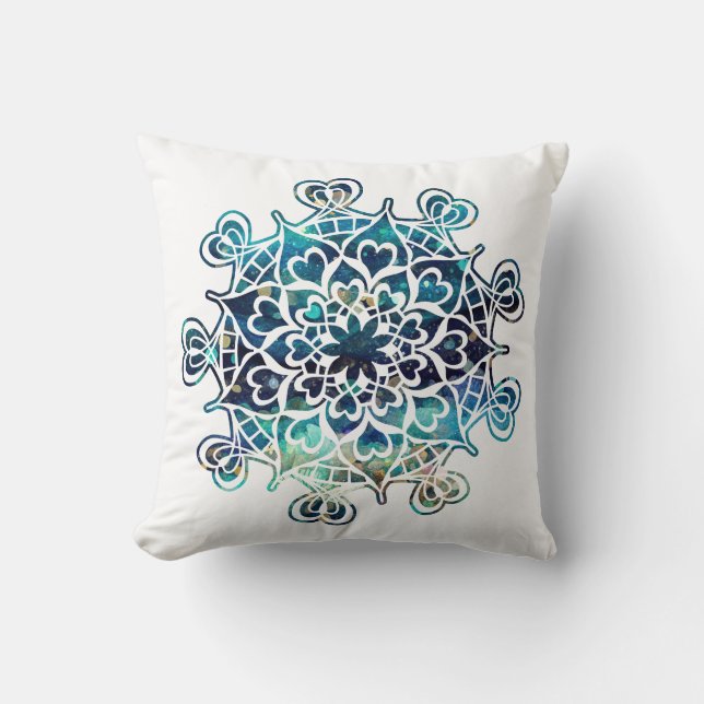 Mermaid Sparkle Hearts Mandala Cushion (Front)