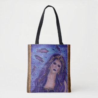 Mermaid spell fantasy art tote bag by Renee