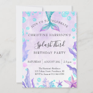 Mermaid Splash 3rd Birthday  Invitation