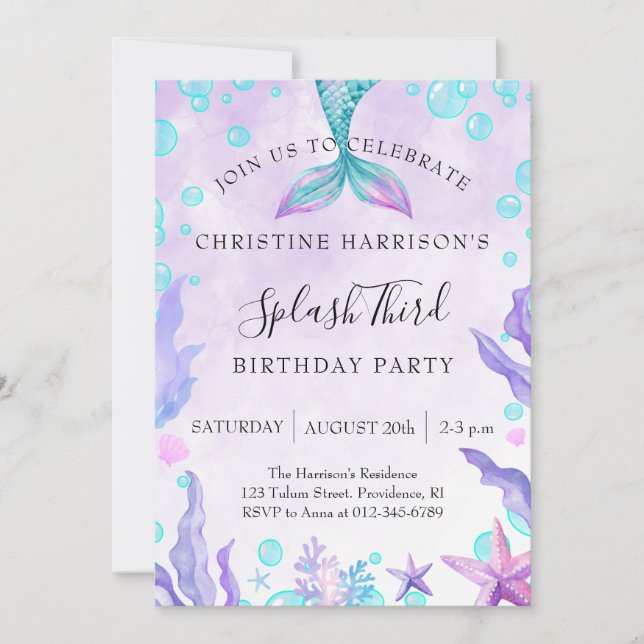 Mermaid Splash 3rd Birthday  Invitation (Front)