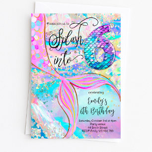 Mermaid Splash into 6 Birthday Invitation