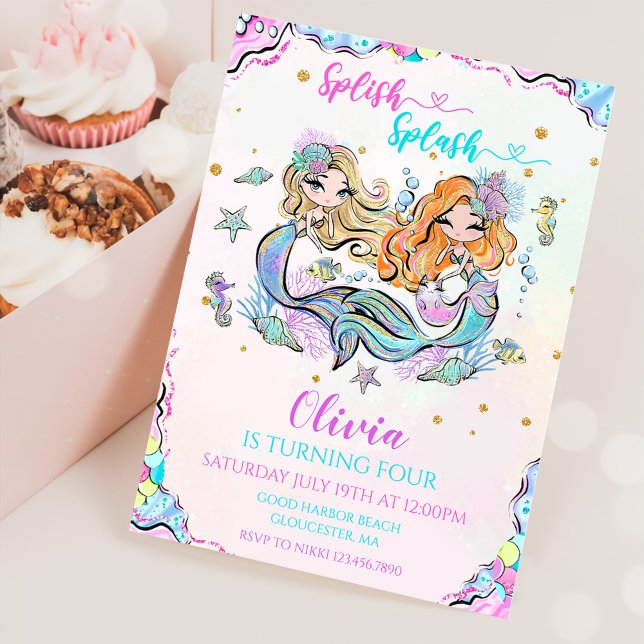 Mermaid Splish Splash 4th Birthday Party Invitation (Creator Uploaded)