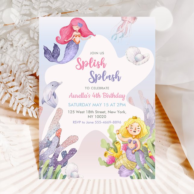 Mermaid Splish Splash 4th Birthday Party Invitation (Creator Uploaded)