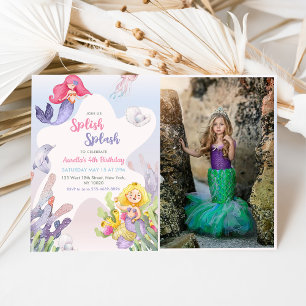 Mermaid Splish Splash 4th Birthday Party Photo Invitation
