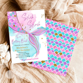 Mermaid Splish Splash Pool Party Girl Birthday Invitation