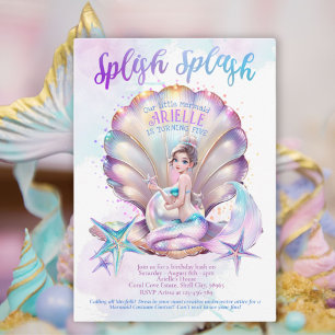 Mermaid Splish Splash Pool Party Girl Birthday Invitation