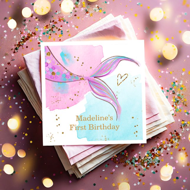 Mermaid Splish Splash Pool Party Girl Birthday Napkin (Creator Uploaded)
