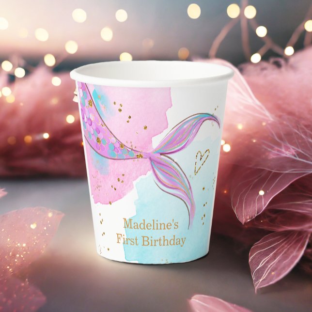 Mermaid Splish Splash Pool Party Girl Birthday Paper Cups (Creator Uploaded)