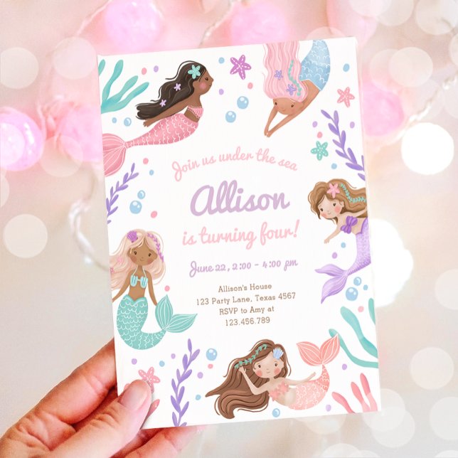 Mermaid Splish Splash Under the Sea Birthday Invitation (Creator Uploaded)