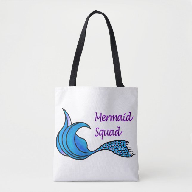 Mermaid Squad blue tail on a tote bag (Front)