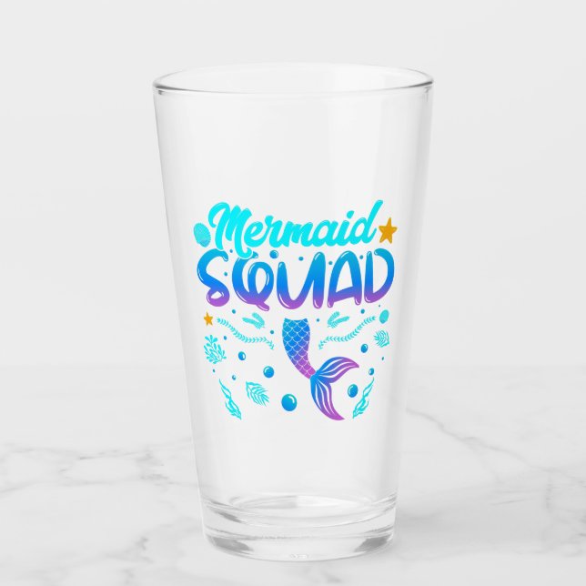 Mermaid Squad Of The Birthday Drinking Glass (Front)