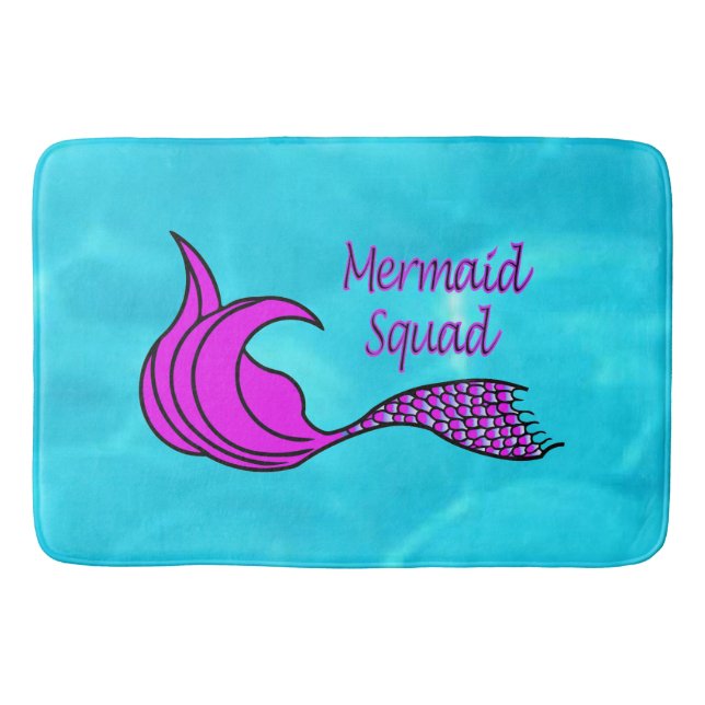 Mermaid Squad pink mermaid tail bath mat (Front)