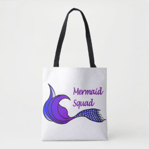 Mermaid Squad purple tail on a tote bag