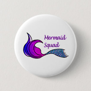 Mermaid Squad with pink, blue, purple mermaid tail 6 Cm Round Badge