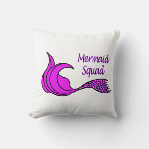 Mermaid Squad with pink mermaid tail throw pillow