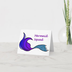 Mermaid Squad with purple & blue tail on note card