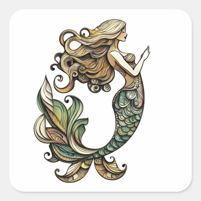 Mermaid  square sticker (Front)