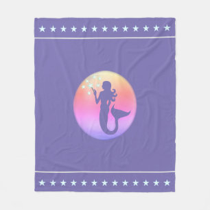 Mermaid & Star Pattern on Lavender Blue Fleece Blanket